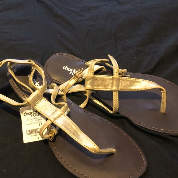 Charlotte Russe Flat Strappy Sandals, Gold, Size 7 - Picture 1 of 2